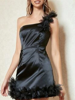 Women's Party Dress Homecoming Dress Cocktail Dress Mini Dress Black Sleeveless Pure Color Backless Spring Fall Winter One Shoulder Fashion Wedding Guest Birthday Vacation Slim 2023 S M L -Tesla Style uetcia1692771206209