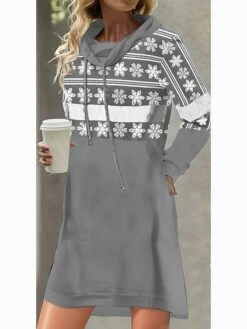 Women's Casual Dress Print Dress Spring Dress Floral Pocket Print Hooded Mini Dress Fashion Streetwear Outdoor Daily Long Sleeve Loose Fit Blue Green Light Blue Spring Fall S M L XL XXL -Tesla Style ufawxk1692011526252
