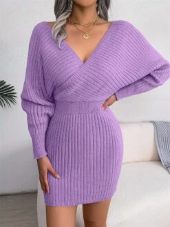 Women's Sweater Dress Winter Dress Jumper Dress Mini Dress Ruched Daily Date Going Out Active Fashion Crew Neck Long Sleeve 2023 Regular Fit Black White Blue Color S M L Size -Tesla Style ufbtod1692858699369 1