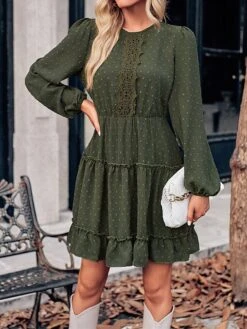 Women's Work Dress Casual Dress Fashion Winter Dress Daily Mini Dress Ruched Ruffle Crew Neck Long Sleeve Plain Loose Fit Brown Army Green Apricot Fall Winter S M L XL -Tesla Style ufgldd1695645251047
