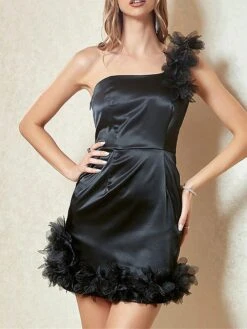 Women's Party Dress Homecoming Dress Cocktail Dress Mini Dress Black Sleeveless Pure Color Backless Spring Fall Winter One Shoulder Fashion Wedding Guest Birthday Vacation Slim 2023 S M L