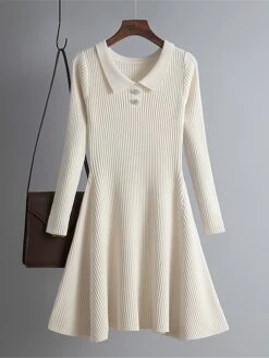 Women's Sweater Dress Jumper Dress Casual Dress Mini Dress Active Pure Color Outdoor Casual Vacation Going Out V Neck Long Sleeve 2023 Slim Black Green Apricot One Size -Tesla Style ufjfsf1695030478441