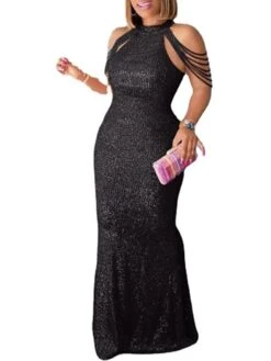Women‘s Formal Party Dress Sequin Dress Bodycon Long Dress Maxi Dress Green Black Blue Sleeveless Pure Color Sequins Spring Summer Crew Neck XL XXL 3XL 4XL 5XL -Tesla Style ufkjsn1639558621867