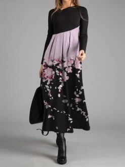 Women's Work Dress Casual Dress Swing Dress Fashion Winter Dress Daily Long Dress Maxi Dress Button Print V Neck Long Sleeve Floral Regular Fit Blue Purple Green Fall Winter S M L XL XXL -Tesla Style ugcint1697424455410