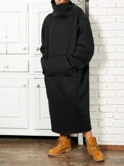 Women's Sweatshirt Dress Casual Dress Midi Dress Fashion Daily Outdoor Vacation Going Out Turtleneck Pocket Solid Color Regular Fit Black Yellow Purple S M L XL XXL -Tesla Style ugeqdb1697541676976