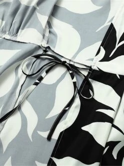 Women's Work Dress Semi Formal Dress Wrap Dress Fashion Midi Dress Lace Up Print V Neck Long Sleeve Leaf Loose Fit Black Fall Winter S M L XL XXL -Tesla Style ugfimr1693363844040