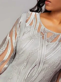 Women's Party Dress Lace Dress Homecoming Dress Midi Dress Gray 3/4 Length Sleeve Pure Color Lace Fall Winter Autumn Crew Neck Fashion Winter Dress Wedding Guest Birthday 2023 S M L XL XXL 3XL 4XL 5XL -Tesla Style uguuso1697092735046