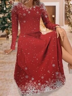 Women's Work Dress Casual Dress Swing Dress Fashion Winter Dress Christmas Daily Midi Dress Print Crew Neck Long Sleeve Christmas Tree Regular Fit Black Wine Red Fall Winter S M L XL XXL -Tesla Style uhaplw1695264758384