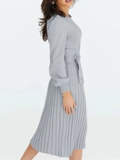 Women‘s Sweater Dress Winter Dress Bodycon Knee Length Dress Black Dark Green Khaki Long Sleeve Pure Color Lace Up Fall Winter Autumn Crew Neck Elegant Winter Dress Fall Dress 2023 S M L XL XXL -Tesla Style uhcxdu1657786350400