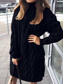 Women's Sweater Dress Winter Dress Jumper Dress Mini Dress Ribbed Outdoor Daily Holiday Fashion Streetwear Turtleneck Long Sleeve 2023 Loose Fit Black Pink Blue Color S M L XL XXL Size -Tesla Style uhhfcv1693987768710