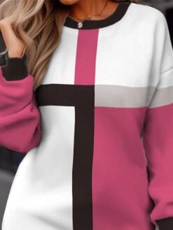 Women's Casual Dress Sweatshirt Dress Winter Dress Geometric Plaid Print Crew Neck Mini Dress Fashion Streetwear Outdoor Daily Long Sleeve Loose Fit Fuchsia Fall Winter S M L XL XXL -Tesla Style uhiqyx1694661887554