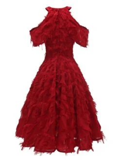 Women's Party Dress Fringe Dress Lace Dress Midi Dress White Wine Short Sleeve Pure Color Tassel Fringe Spring Fall Winter Strapless Fashion Winter Dress Wedding Guest Vacation 2023 S M L XL XXL -Tesla Style uhnfmb1692180385646