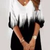 Women's Casual Dress Sweatshirt Dress Summer Dress Geometric Color Block Print V Neck Mini Dress Fashion Streetwear Outdoor Daily 3/4 Length Sleeve Loose Fit Black And White White Dark Gray Summer 2 Women's Casual Dress Sweatshirt Dress Summer Dress Geometric Color Block Print V Neck Mini Dress Fashion Streetwear Outdoor Daily 3/4 Length Sleeve Loose Fit Black And White White Dark Gray Summer -Tesla Style uhnpek1689330496284