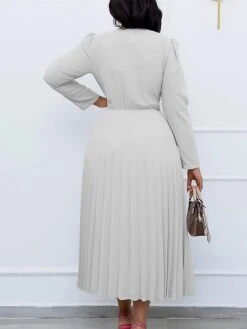 Women's Work Dress Sheath Dress Swing Dress Fashion Winter Dress Office Daily Midi Dress Lace Up Pleated V Neck Long Sleeve Plain Regular Fit Black Yellow Pink Fall Winter S M L XL XXL -Tesla Style uibpne1695027366495