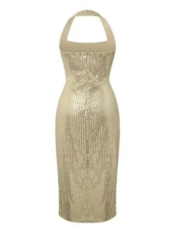 Women's Party Dress Sequin Dress Cocktail Dress Long Dress Maxi Dress Gold Sleeveless Pure Color Sequins Summer Spring Fall Halter Neck Fashion Party Birthday Wedding Guest Slim 2023 S M L XL -Tesla Style uieeeq1677574430400