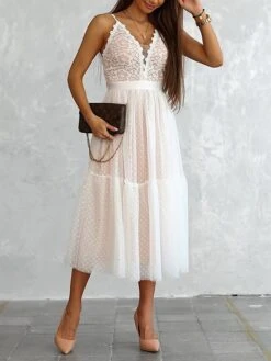 Women's Party Dress Lace Dress Homecoming Dress Midi Dress Black White Pink Sleeveless Floral Lace Summer Spring Fall Spaghetti Strap Party Birthday Wedding Guest Vacation Slim 2023 S M L XL / Winter -Tesla Style uimtbj1675654775528