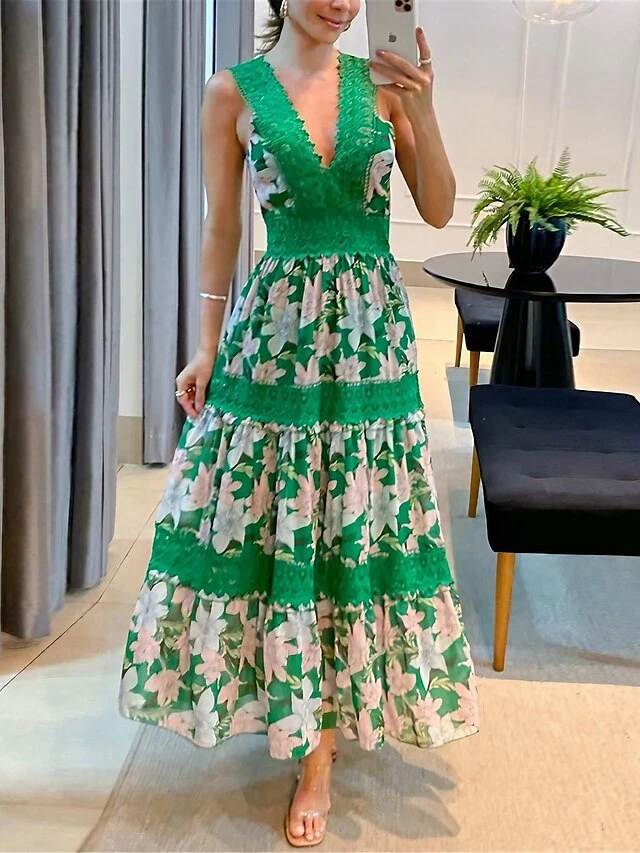 Women's Prom Dress Party Dress Lace Dress Long Dress Maxi Dress White Green Sleeveless Floral Lace Summer Spring Fall V Neck Fashion Evening Party Wedding Guest Vacation 2023 S M L XL 3 Women's Prom Dress Party Dress Lace Dress Long Dress Maxi Dress White Green Sleeveless Floral Lace Summer Spring Fall V Neck Fashion Evening Party Wedding Guest Vacation 2023 S M L XL