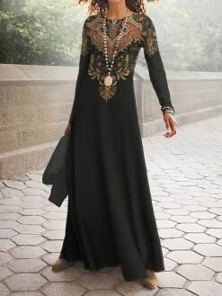 Women's Work Dress Casual Dress A Line Dress Fashion Winter Dress Daily Long Dress Maxi Dress Print Crew Neck Long Sleeve Floral Regular Fit Black Blue Khaki Fall Winter S M L XL XXL -Tesla Style ujbrtv1694426138002