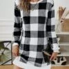 Women's Casual Dress Sweatshirt Dress Winter Dress Plaid Print Crew Neck Mini Dress Fashion Streetwear Outdoor Daily Long Sleeve Loose Fit Black Pink Brown Fall Winter S M L XL XXL