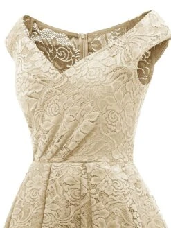 Women‘s Semi Formal Party Dress Homecoming Dress Lace Dress A Line Dress Knee Length Dress Pink Wine Khaki Sleeveless Pure Color Lace Winter Fall Off Shoulder Wedding Guest 2023 S M L XL XXL -Tesla Style ujmyvo1660213498580