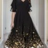 Women's Plus Size Prom Dress Party Dress Wedding Guest Dress Long Dress Maxi Dress Black Short Sleeve Ombre Print Spring Fall Winter V Neck Fashion Wedding Guest Evening Party Fall Dress 2023 L XL -Tesla Style ujoren1696843632145