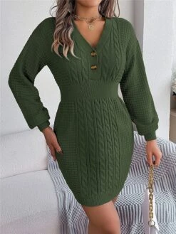 Women's Sweater Dress Winter Dress Jumper Dress Mini Dress Active Pure Color Outdoor Casual Holiday Vacation V Neck Long Sleeve Button 2023 Regular Fit White Pink Green S M L -Tesla Style ujutqe1696926538827
