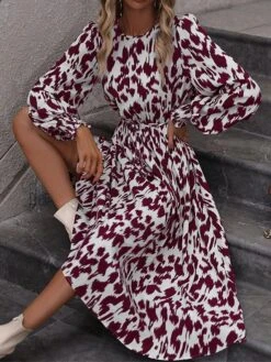 Women's Work Dress Casual Dress Swing Dress Fashion Daily Workfashion Midi Dress Print Crew Neck Long Sleeve Leopard Loose Fit Red Orange Fall Winter S M L XL -Tesla Style ukdwnc1695030986953