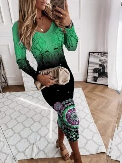 Women's Sweater Dress Jumper Dress Casual Dress Midi Dress Warm Floral Outdoor Daily Going Out V Neck Long Sleeve 2023 Regular Fit Red Blue Green S M L XL XXL 3XL -Tesla Style ukesmh1695712820058