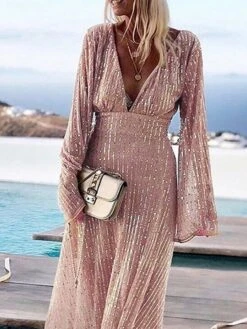 Women‘s A Line Dress Wedding Guest Maxi Long Dress Beige Long Sleeve Solid Color Sequins Fall Winter V Neck Stylish Elegant Formal Party 2023 S M L XL / Party Dress 11 Women‘s A Line Dress Wedding Guest Maxi Long Dress Beige Long Sleeve Solid Color Sequins Fall Winter V Neck Stylish Elegant Formal Party 2023 S M L XL / Party Dress -Tesla Style ukhyhj1636536028535