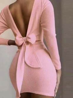 Women‘s Sweater Dress Winter Dress Sheath Dress Mini Dress Black White Pink Long Sleeve Pure Color Backless Spring Fall Winter Crew Neck Fashion Winter Dress Vacation Fall Dress 2023 S M L XL XXL -Tesla Style ukncin1638521115526