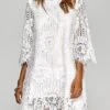 Women's Work Dress Party Dress Lace Dress Fashion Mini Dress Lace Stand Collar 3/4 Length Sleeve Plain Regular Fit Black White Spring Fall S M L XL XXL -Tesla Style ukpejx1690962384284