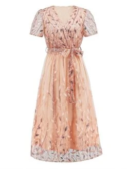 Women's Party Dress Sequin Dress Cocktail Dress Midi Dress White Champagne Red Short Sleeve Pure Color Lace Up Summer Spring V Neck Fashion Wedding Guest Vacation Summer Dress 2023 S M L XL 2XL -Tesla Style ukqjnl1679035611178