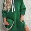 Women's Casual Dress Hoodie Dress Plain Dress Mini Dress Pocket Split Outdoor Street Daily Active Fashion Hooded Long Sleeve 2023 Loose Fit Black White Orange Color S M L XL XXL Size
