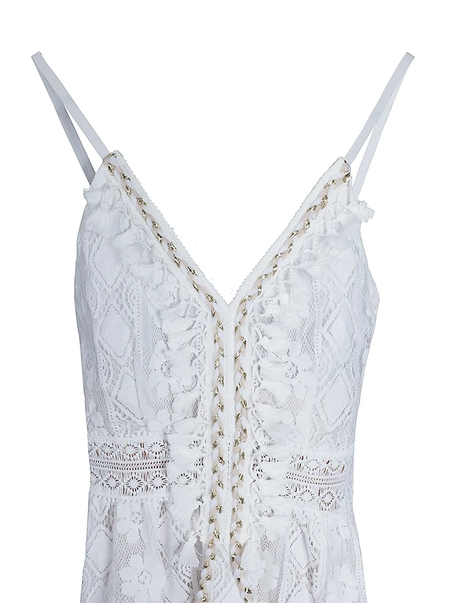 Women's Party Dress Casual Dress Holiday Dress Long Dress Maxi Dress White Beige Sleeveless Print Lace Summer Spring V Neck Basic Vacation 2023 S M L XL XXL 6 Women's Party Dress Casual Dress Holiday Dress Long Dress Maxi Dress White Beige Sleeveless Print Lace Summer Spring V Neck Basic Vacation 2023 S M L XL XXL - Image 4