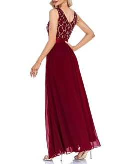 Women‘s Prom Dress Party Dress Sequin Dress Long Dress Maxi Dress Wine Sleeveless Geometric Sequins Sparkly Glitter Fall Winter Autumn V Neck Fashion Wedding Guest Evening Party Vacation 2023 -Tesla Style ulahih1693535454567