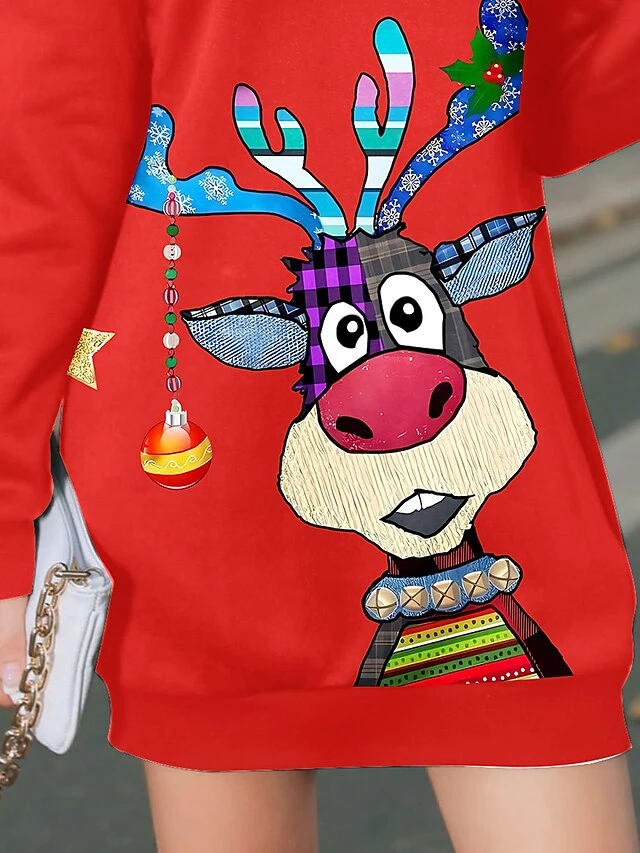 Women's Casual Dress Christmas Dress Sweatshirt Dress Deer Print Crew Neck Mini Dress Fashion Streetwear Outdoor Christmas Long Sleeve Loose Fit Wine Fall Winter S M L XL XXL 4 Women's Casual Dress Christmas Dress Sweatshirt Dress Deer Print Crew Neck Mini Dress Fashion Streetwear Outdoor Christmas Long Sleeve Loose Fit Wine Fall Winter S M L XL XXL - Image 2