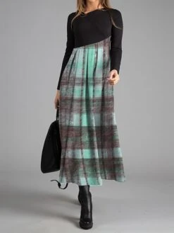 Women's Work Dress Casual Dress Swing Dress Fashion Winter Dress Daily Long Dress Maxi Dress Button Print V Neck Long Sleeve Plaid Regular Fit Yellow Red Blue Fall Winter S M L XL XXL -Tesla Style ulvmop1697524339376