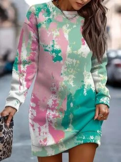 Women's Casual Dress Sweatshirt Dress Winter Dress Graffiti Print Crew Neck Mini Dress Fashion Streetwear Outdoor Daily Long Sleeve Loose Fit Red Navy Blue Blue Fall Winter S M L XL XXL -Tesla Style ulxmad1694077611041