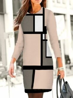 Women's Casual Dress Winter Dress Sweatshirt Dress Geometric Plaid Print Crew Neck Mini Dress Fashion Streetwear Outdoor Daily Long Sleeve Loose Fit Pink Blue Green Fall Winter S M L XL XXL -Tesla Style umjooc1694165725721