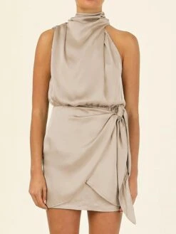 Women's Party Dress Homecoming Dress Cocktail Dress Mini Dress Black Champagne Light Green Sleeveless Pure Color Lace Up Spring Fall Winter Halter Neck Fashion Wedding Guest Birthday Vacation Loose -Tesla Style umneup1693535344691