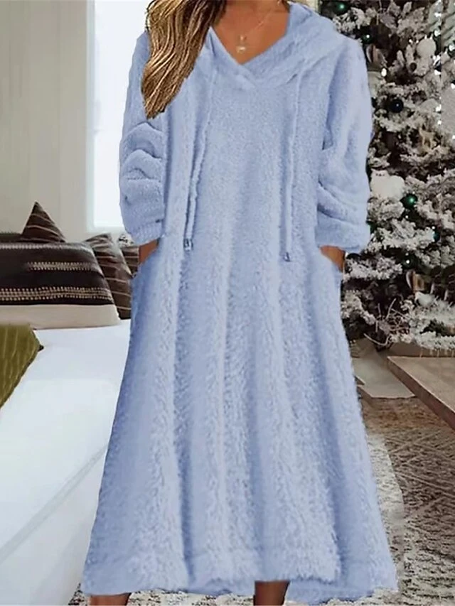 Women's Casual Dress Hoodie Dress Midi Dress Daily Basic Outdoor Vacation Going Out V Neck Pocket Solid Color Loose Fit Black White Green S M L XL XXL 7 Women's Casual Dress Hoodie Dress Midi Dress Daily Basic Outdoor Vacation Going Out V Neck Pocket Solid Color Loose Fit Black White Green S M L XL XXL - Image 5