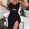 Women's Party Dress Cocktail Dress Wedding Guest Dress Midi Dress Black Sleeveless Pure Color Drawstring Summer Spring Fall Spaghetti Strap Fashion Wedding Guest Vacation Summer Dress Slim 2023 S M L