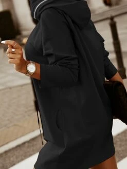 Women‘s Hoodie Dress Winter Dress Black Army Green Red Long Sleeve Pure Color Zipper Pocket Winter Fall Hooded Stylish Modern Mature Fall Dress 2022 S M L XL XXL 3XL 4XL 5XL -Tesla Style uorest1664423546952