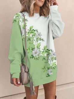 Women's Casual Dress Sweatshirt Dress Mini Dress Warm Fashion Outdoor Vacation Going Out Crew Neck Print Floral Loose Fit Pink Royal Blue Blue S M L XL XXL -Tesla Style uorkis1694069113643