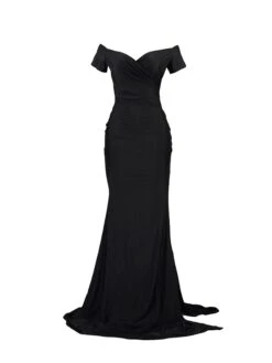 Women's Prom Dress Party Dress Satin Dress Long Dress Maxi Dress Black Red Blue Sleeveless Pure Color Ruched Summer Spring Fall Off Shoulder Fashion Party Evening Party Wedding Guest 2023 S M L XL 2XL -Tesla Style uoswzm1685095693381