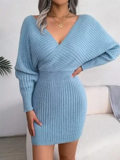 Women's Sweater Dress Winter Dress Jumper Dress Mini Dress Ruched Daily Date Going Out Active Fashion Crew Neck Long Sleeve 2023 Regular Fit Black White Blue Color S M L Size -Tesla Style uosxez1692858694890 1