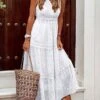 Women's Long Dress Maxi Dress Party Dress Casual Dress A Line Dress Polka Dot Modern Casual Outdoor Daily Holiday Lace Ruffle Sleeveless V Neck Dress Regular Fit White Summer Spring S M L XL XXL -Tesla Style uqfapn1676528907539