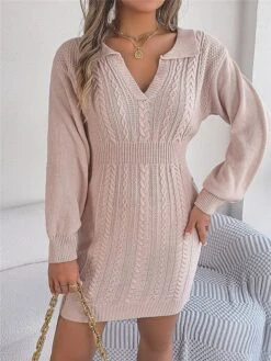 Women's Sweater Dress Winter Dress Jumper Dress Mini Dress Warm Pure Color Outdoor Casual Holiday Vacation V Neck Long Sleeve 2023 Regular Fit Pink Burgundy Green S M L -Tesla Style usfhzu1696926500852