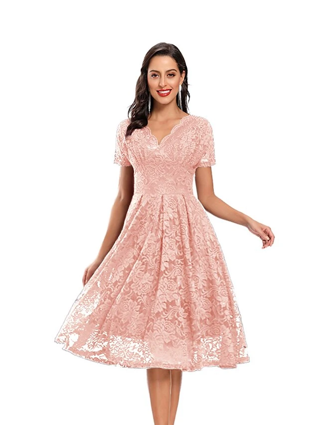 Women's Party Dress Lace Dress Homecoming Dress Midi Dress Black Pink Wine Short Sleeve Pure Color Lace Summer Spring Fall V Neck Fashion Evening Party Wedding Guest Fall Dress 2023 S M L XL 8 Women's Party Dress Lace Dress Homecoming Dress Midi Dress Black Pink Wine Short Sleeve Pure Color Lace Summer Spring Fall V Neck Fashion Evening Party Wedding Guest Fall Dress 2023 S M L XL - Image 6