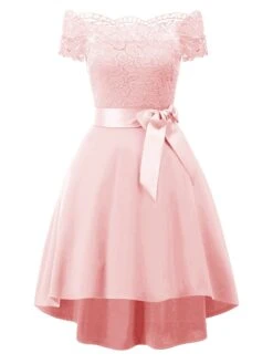 Women‘s Cocktail Party Dress Wedding Guest Dress Black Dress Knee Length Dress White Pink Wine Short Sleeve Pure Color Lace Fall Spring Off Shoulder 2023 S M L XL XXL -Tesla Style ussdfh1659514645150